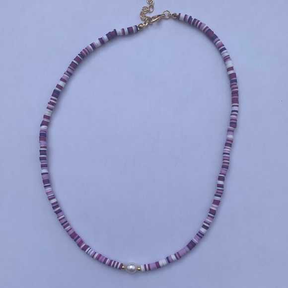 Purple Handmade Freshwater Pearl Beaded Summer Choker Necklace - Picture 3 of 3